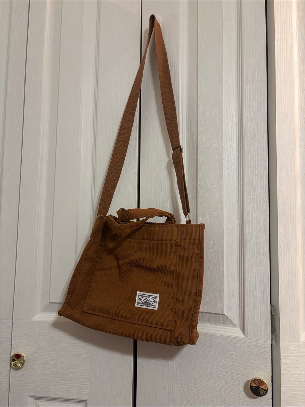 Corduroy Messenger Tote Bag in Brown